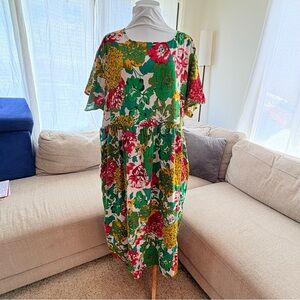 Amazon Floral Casual Colorful Midi Dress - Red, Green, Yellow very Roomy Breezy